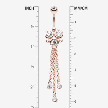 Detail View 1 of Rose Gold Trinity Sparkle Dangle Belly Button Ring-Clear Gem